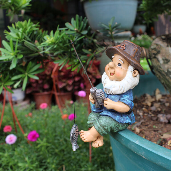 Dwarf Pixie Fisherman Aquarium Decorations Resin Ornament Fishing Gnome