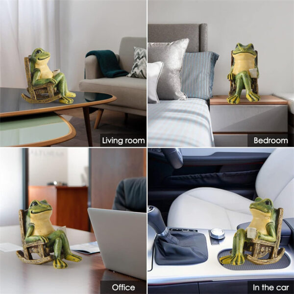 Solar Light Frog Rocking Chair Statue Resin Ornament Outdoor Garden Figurine Chargeable  - Image 5