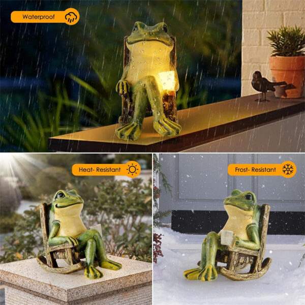 Solar Light Frog Rocking Chair Statue Resin Ornament Outdoor Garden Figurine Chargeable  - Image 4