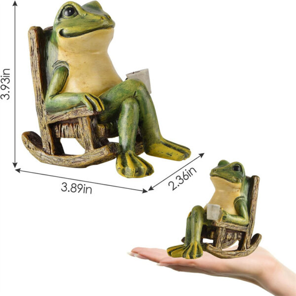 Solar Light Frog Rocking Chair Statue Resin Ornament Outdoor Garden Figurine Chargeable  - Image 2