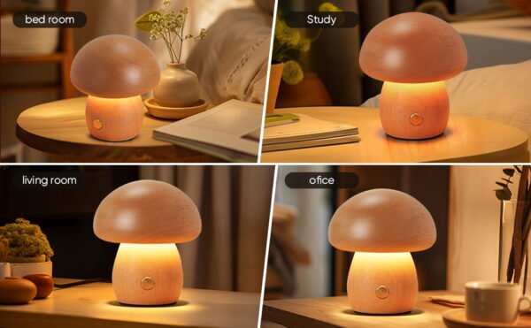 Wooden Mushroom Lamp, Portable - Image 3