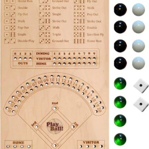 Baseball Dice Board Game Wood, Wooden Baseball Board Game with Dice Marbles