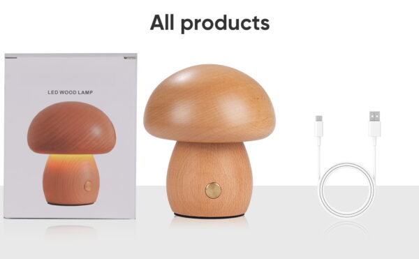 Wooden Mushroom Lamp, Portable - Image 4