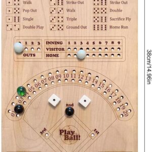 Baseball Dice Board Game Wood, Wooden Baseball Board Game with Dice Marbles