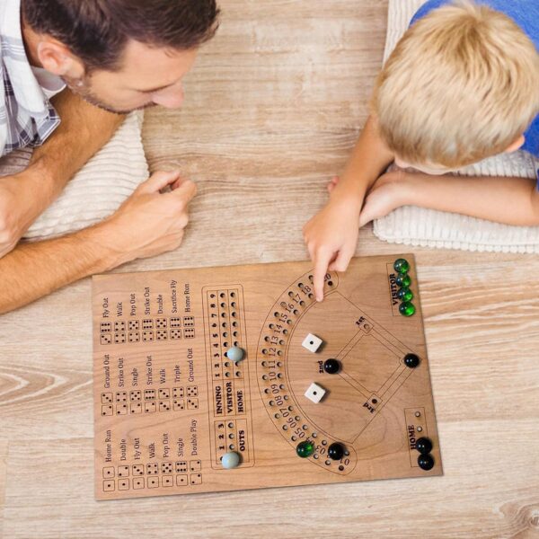 Baseball Dice Board Game Wood, Wooden Baseball Board Game with Dice Marbles - Image 5