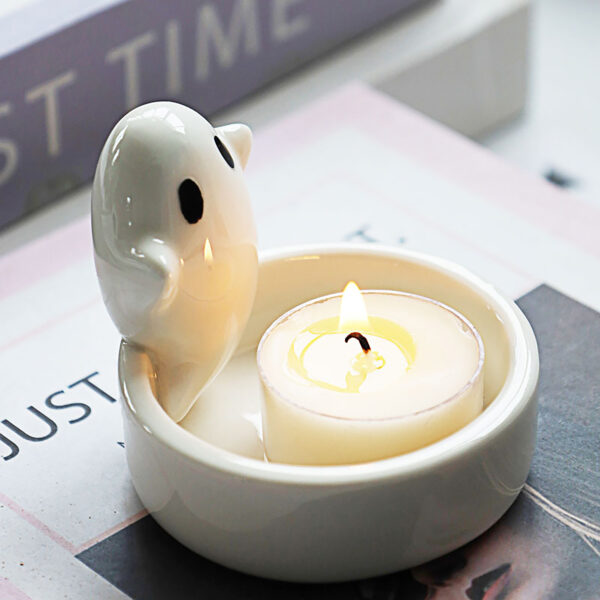 White Ghost Candle Holder Warming Paws Cartoon Candle Holder Cute Ghost Decorations for Table Small Mini Tea Light Candle Holders - Image 3