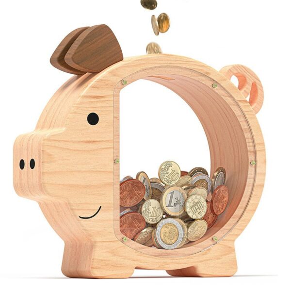 Wooden Piggy Bank Money Savings Box