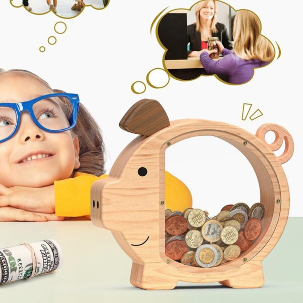 Wooden Piggy Bank Money Savings Box - Image 3