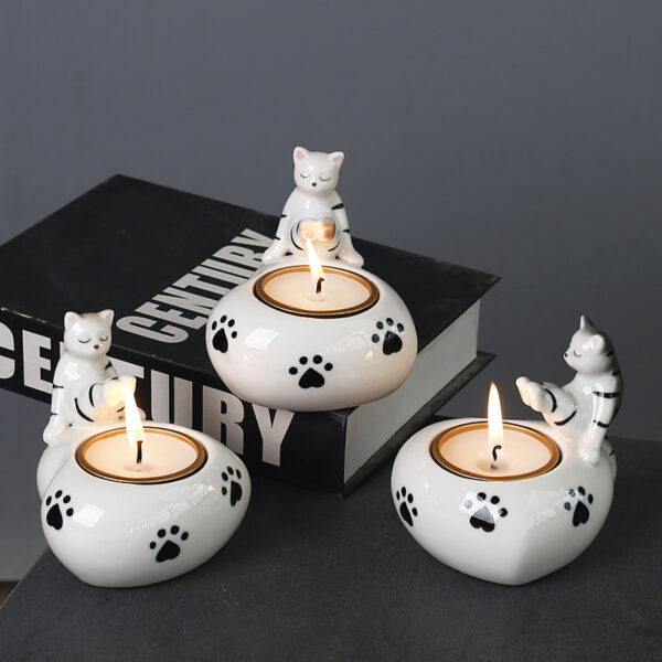 Cute Cat Candle Holder Ceramic Aroma Tea light Holder - Image 3