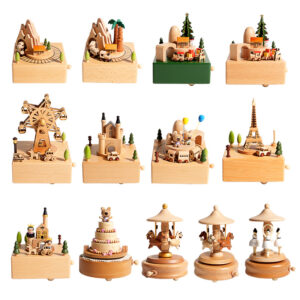 Wooden Carousel Rotation Music box Christmas Gift