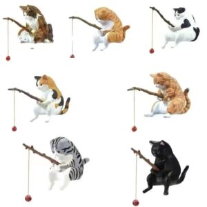 7PCS Cat Fishing Figurine, Cute Cat Statue Decor Craft Resin, Mini Cat Statue Decor Aquarium Tanks, Cat Decor Ornament