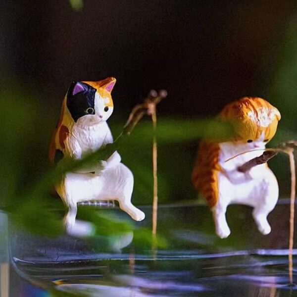 7PCS Cat Fishing Figurine, Cute Cat Statue Decor Craft Resin, Mini Cat Statue Decor Aquarium Tanks, Cat Decor Ornament - Image 3