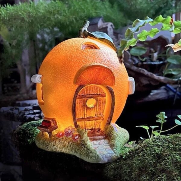 Night Light Solar Resin House Tree House Garden Ornament Patio Decoration Gardening Grocery Balcony Arrangement Orange