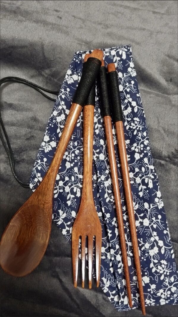 Wooden Spoon Wooden Fork Wooden Chopsticks 3 Piece Set Travel Set - Image 4