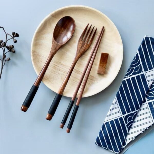 Wooden Spoon Wooden Fork Wooden Chopsticks 3 Piece Set Travel Set - Image 3