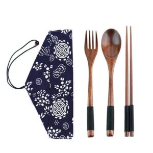 Wooden Spoon Wooden Fork Wooden Chopsticks 3 Piece Set Travel Set